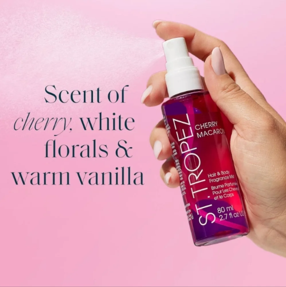 St.Tropez Cherry Macaron Self Tan 3 piece set cruelty free- pink/blue